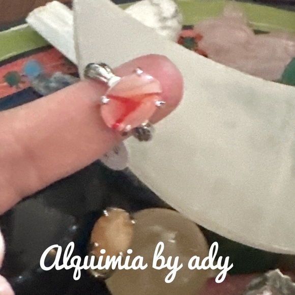 Silver and red crazy lace agate gem ring - Picture 2 of 3